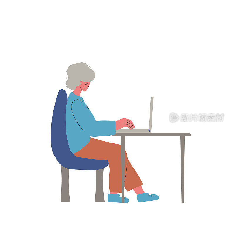 Video call. Interview online. Senior woman sitting on laptop and talking about job.